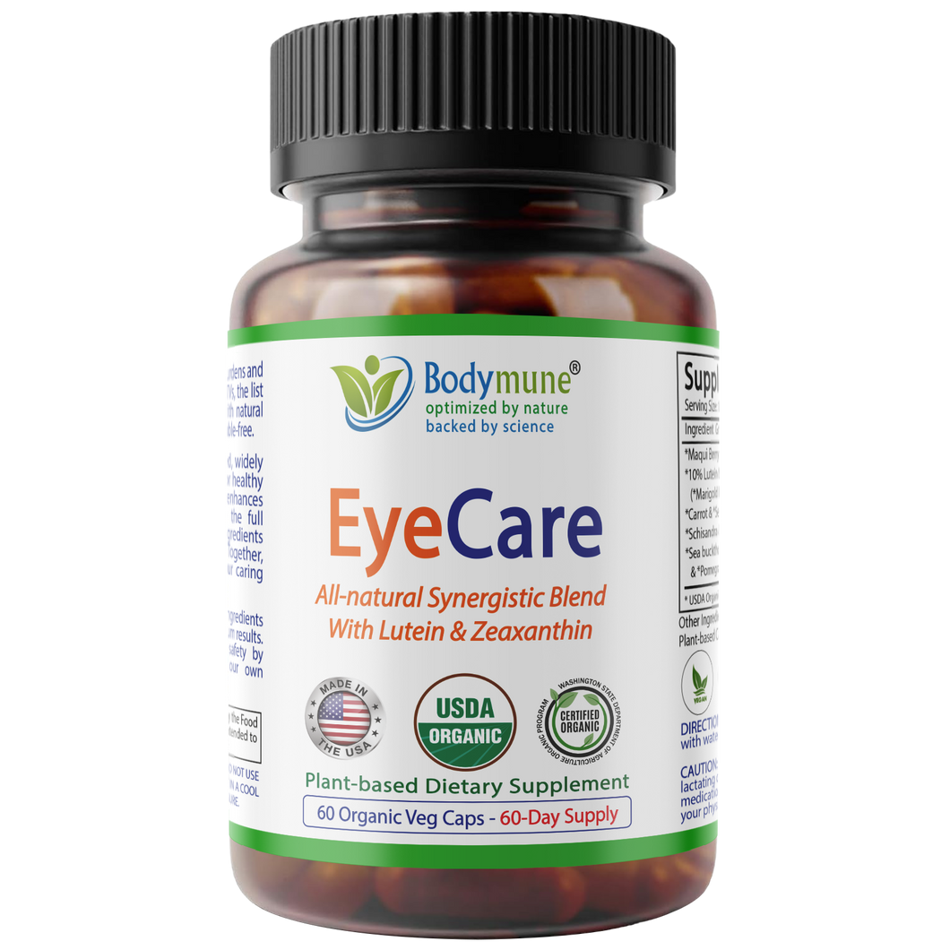 Bodymune Advanced EyeCare Eye Health Lutein Zeaxanthin, 60-Day Supply, w/ Maqui Goji Carrot Pomegranate Sea buckthorn Extracts & More USA-Made USDA Organic Superfood All-Natural 100% Vegan Non-GMO